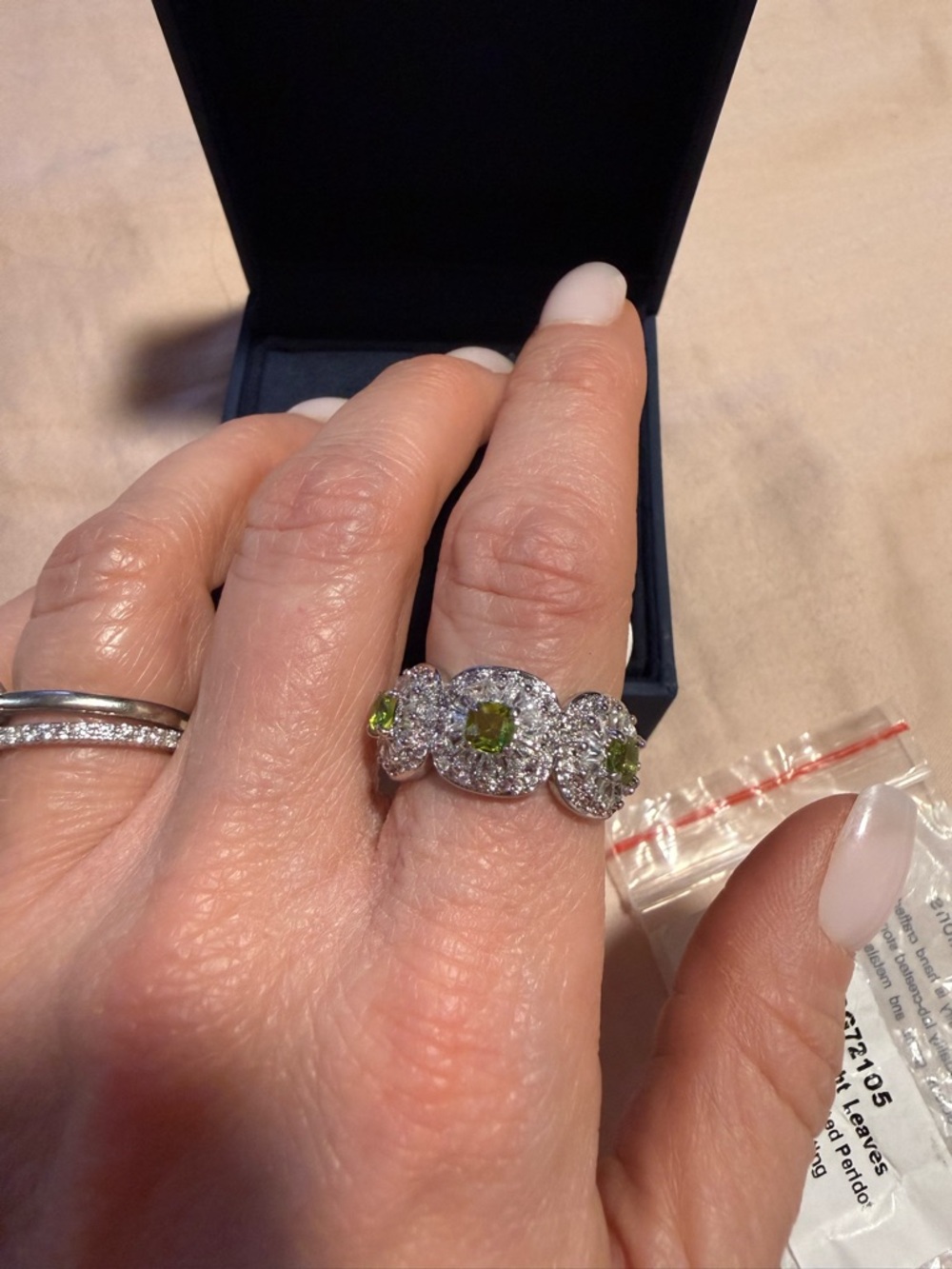 Bomb Party RG72105 “Dewy Twilight Leaves” Lab Created Peridot Rhodium Plating - Picture 6 of 6